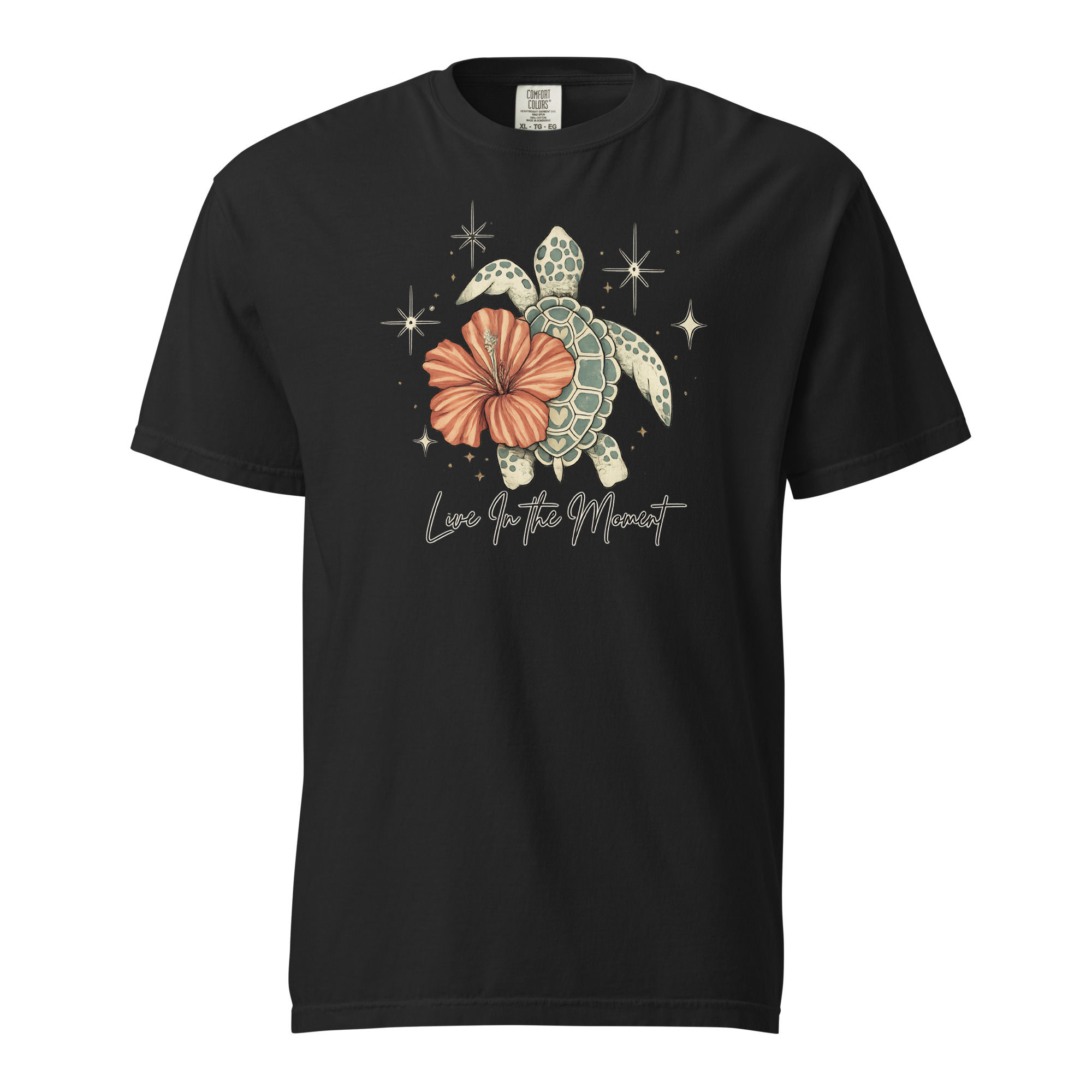 Comfort Colors Sea Turtle Hibiscus T-Shirt, Tropical Celestial Ocean Art tee