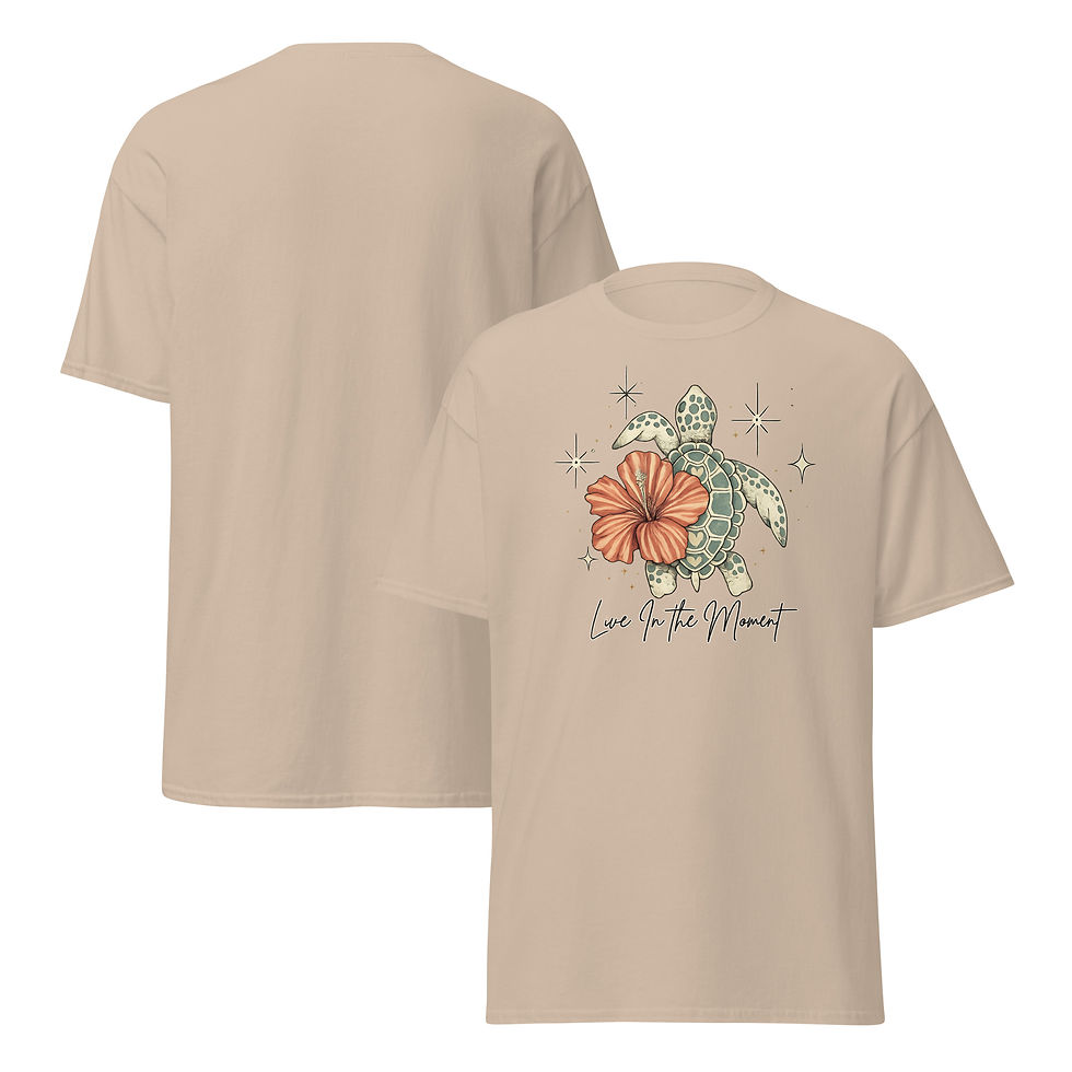 Thumbnail: Sea Turtle Hibiscus Flower T-Shirt, Tropical Celestial Ocean Art, Summer Tee
