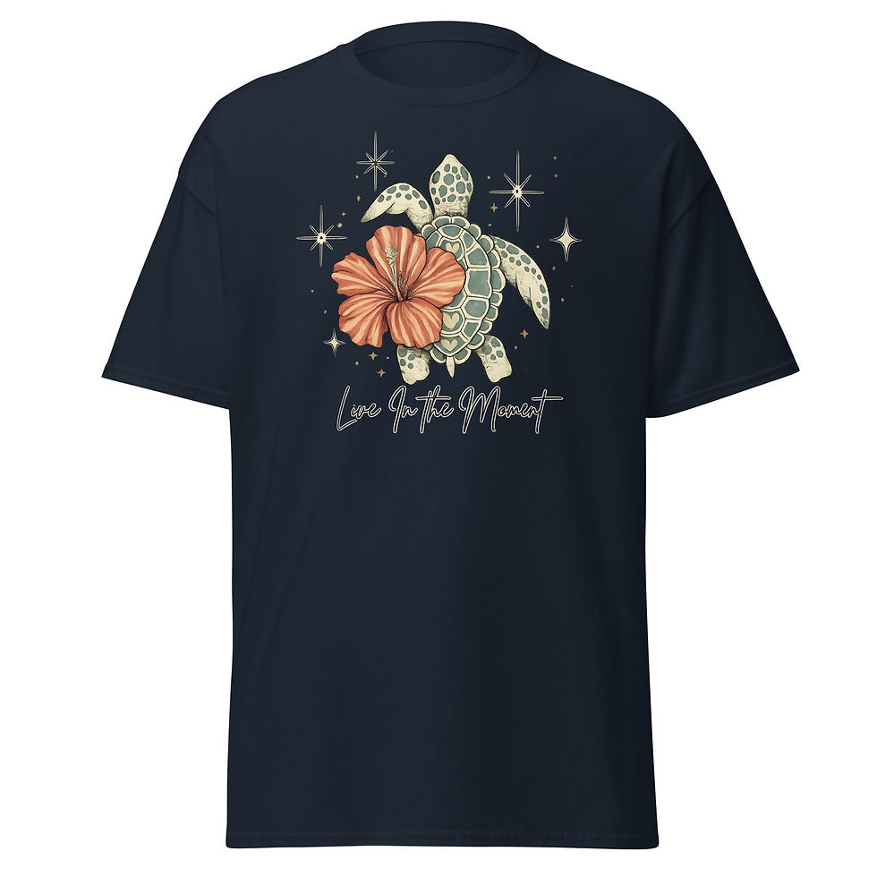 Thumbnail: Sea Turtle Hibiscus Flower T-Shirt, Tropical Celestial Ocean Art, Summer Tee