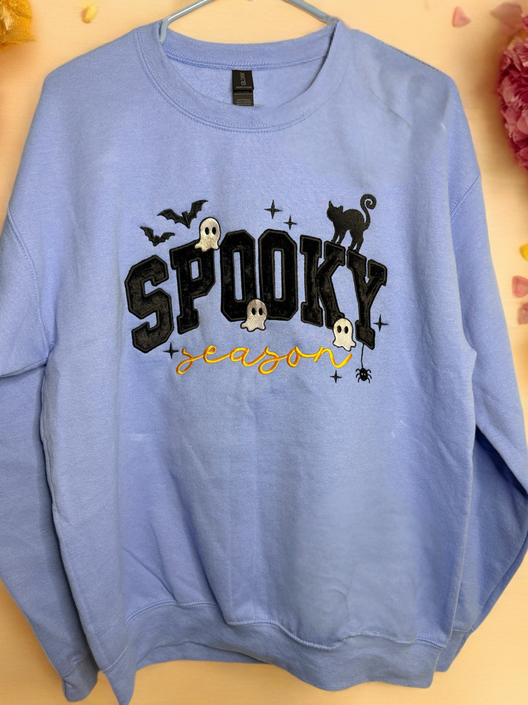 Thumbnail: Spooky Season Embroidered Sweatshirt, Halloween Cat Spider Design, Gothic Fall S