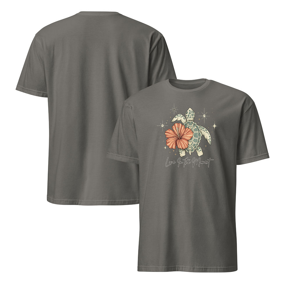 Thumbnail: Sea Turtle Hibiscus Flower T-Shirt, Tropical Celestial Ocean Art, Summer Tee
