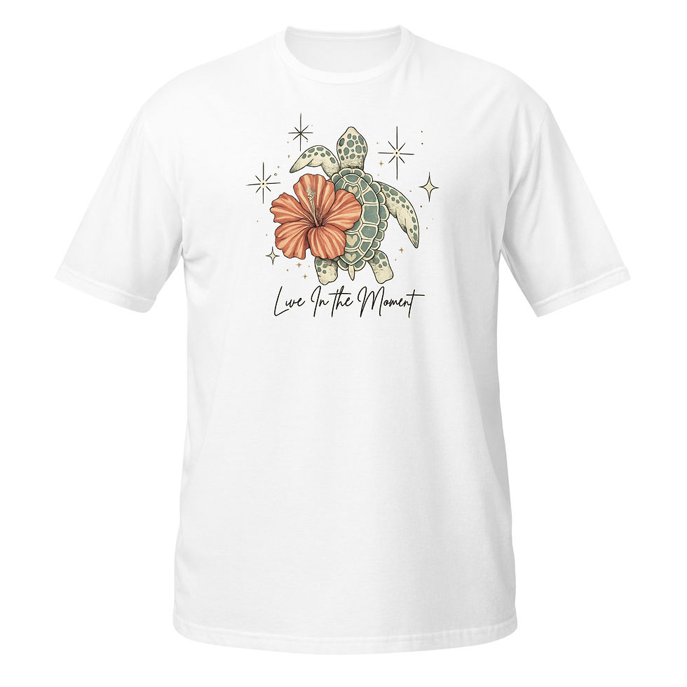 Thumbnail: Sea Turtle Hibiscus Flower T-Shirt, Tropical Celestial Ocean Art, Summer Tee