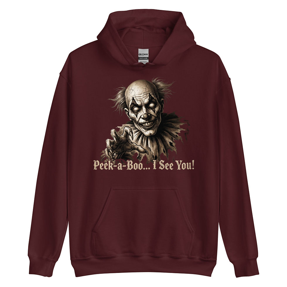 Thumbnail: Peek-a-Boo I See You Hoodie, Scary Clown Halloween Hoodie, Creepy