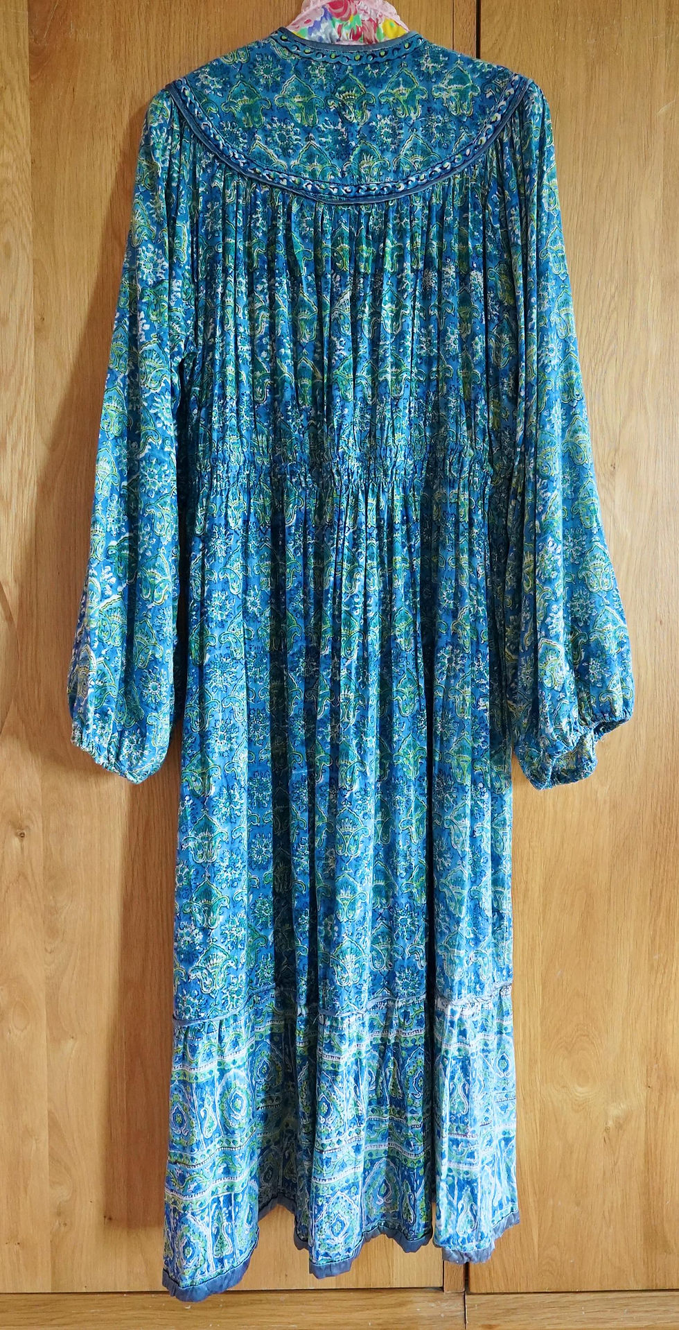 サムネイル： 1970s Pastel Block Print Indian Cotton Boho Hippie Folk Festival Dreamy Dress