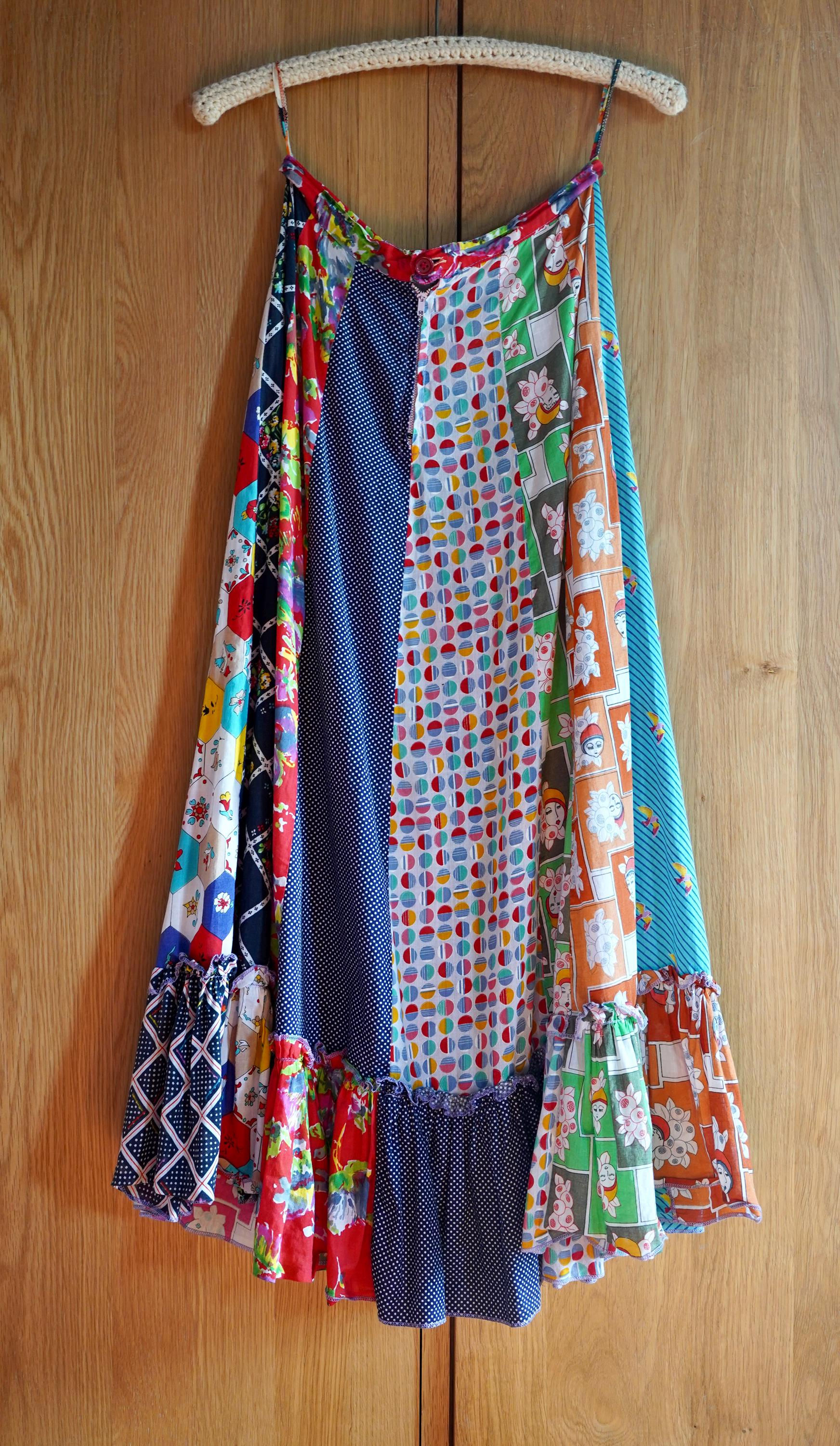 1960s Colourful Novelty Print Patchwork Artsy Cotton Skirt