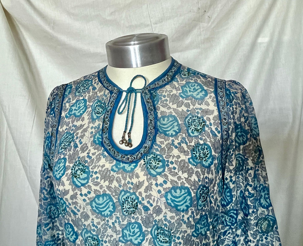 Thumbnail: 1970s Mayur Ultra Soft Paper thin Turquoise Indian Gauze Cotton Ethereal Dress