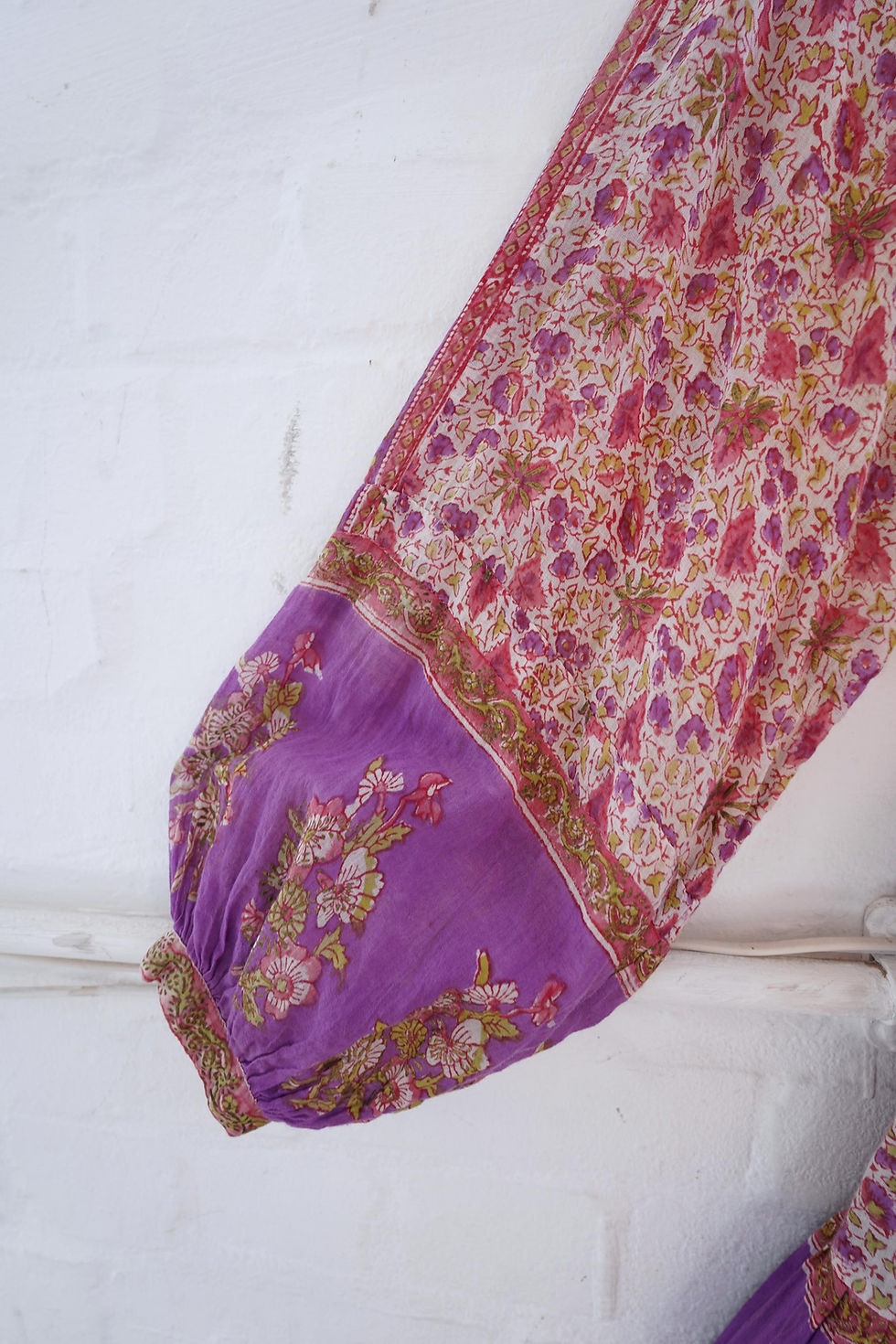 Thumbnail: 1970s Interlinks London Pastel Lavender Indian Gauze Cotton Block Print Festiva