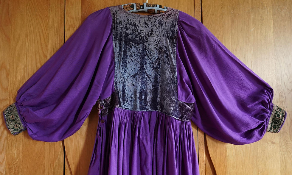 Miniatura: 1970s Hand Embroidered Velvet Bodice Nomads Goddess Balloon Sleeve Afghan Dress