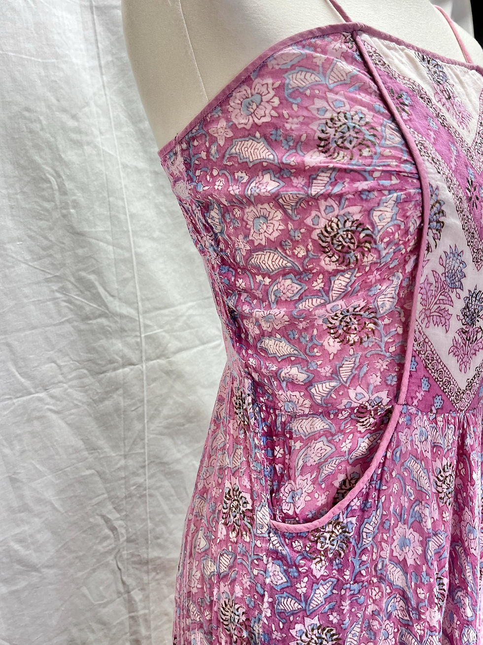 サムネイル： 1970s  Pastel Pink Indian Gauze Cotton Boho Festival Holiday Beach Sundress