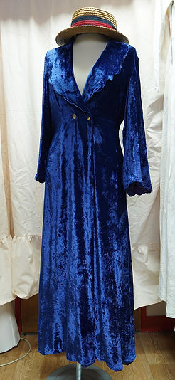 1960s Blue Velvet Maxi Duster: Art Deco Style Evening Gown, Hippie Boho  Rock St