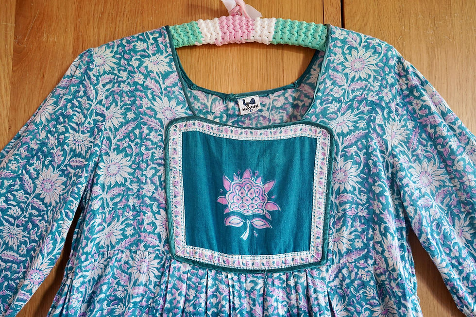 Miniature : 1970s Mayur Ultra Soft Indian Cotton Block Print Boho Hippy Folk Festival Dress