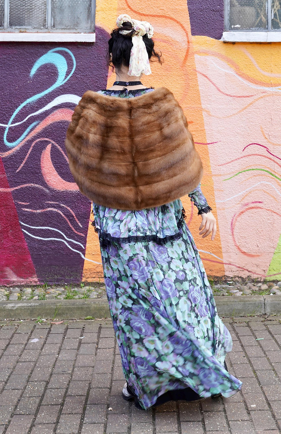섬네일: 1950s Fur Stole Shawl Woodland Boho Art Deco Glamour Shrug