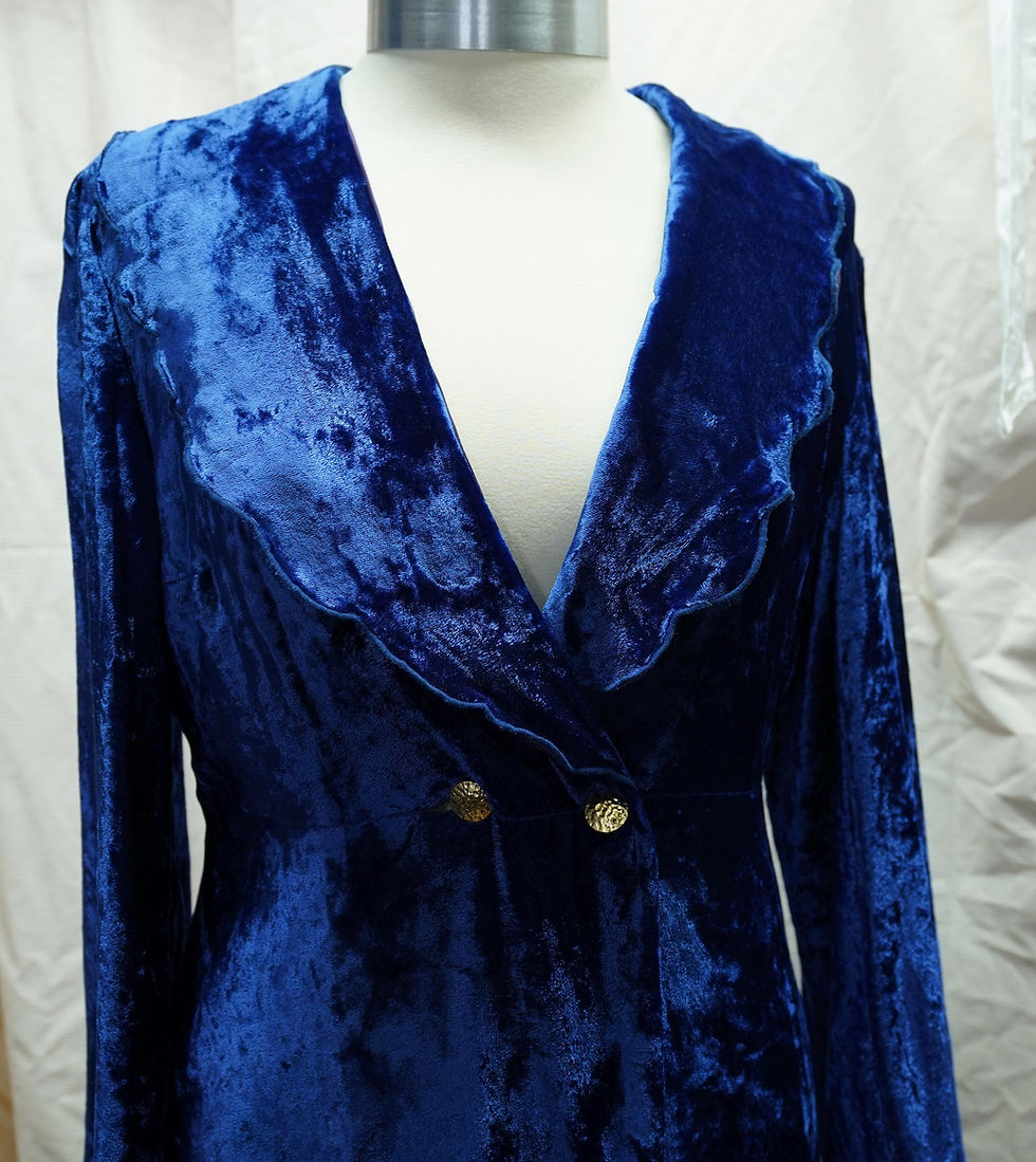 Thumbnail: 1960s Blue Velvet Maxi Duster: Art Deco Style Evening Gown, Hippie Boho Rock St