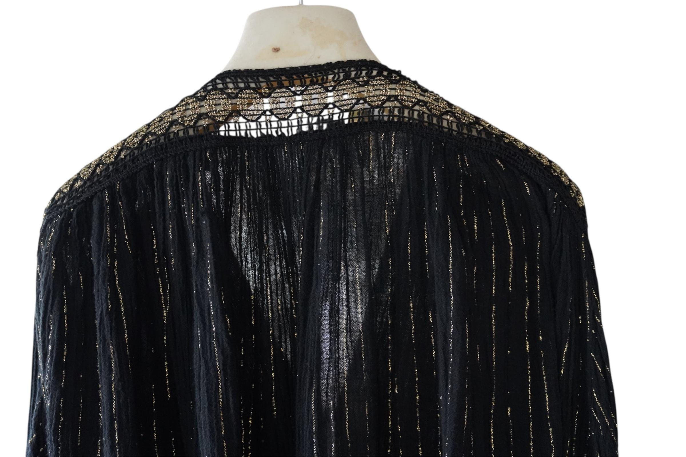1970s Sparkly Gauze Cotton Goddess Jacket Top, Festival Boho Witchy Grecian Blo