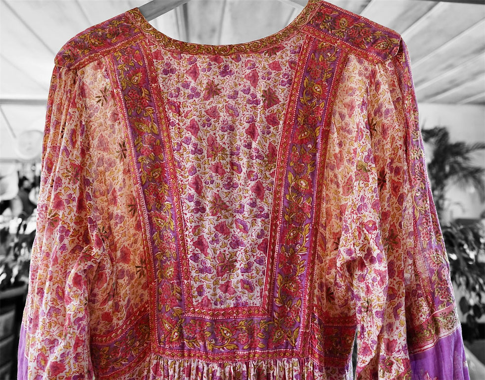 Thumbnail: 1970s Interlinks London Pastel Lavender Indian Gauze Cotton Block Print Festiva