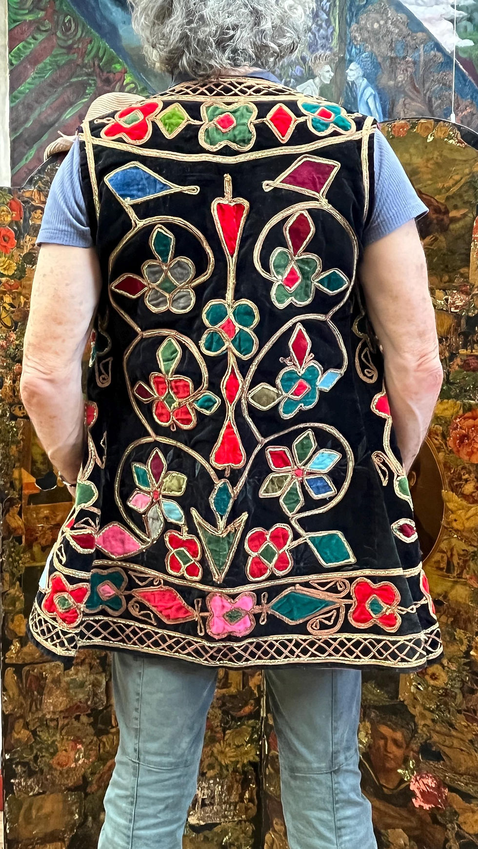 ภาพขนาดย่อ: Unisex 1970s Embroidered Velvet Long Vest,Turkish Ottoman Jimi Hendrix Waistcoat
