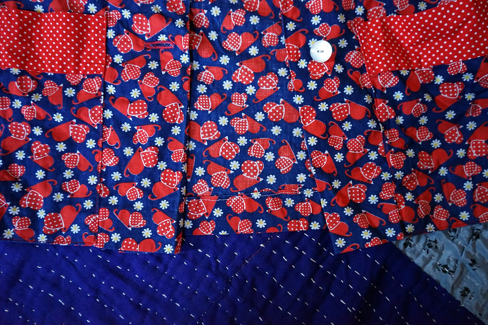サムネイル： 1960s 1930s novelty whimsy mouse print cotton smock