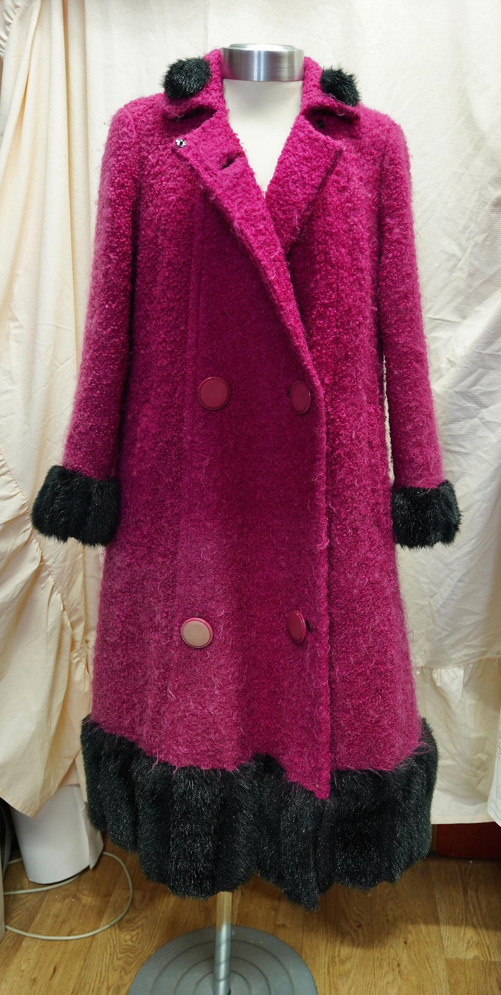 1950s 1960s Textured Wool Carpet Faux Fur Princess Maxi Winter Coat