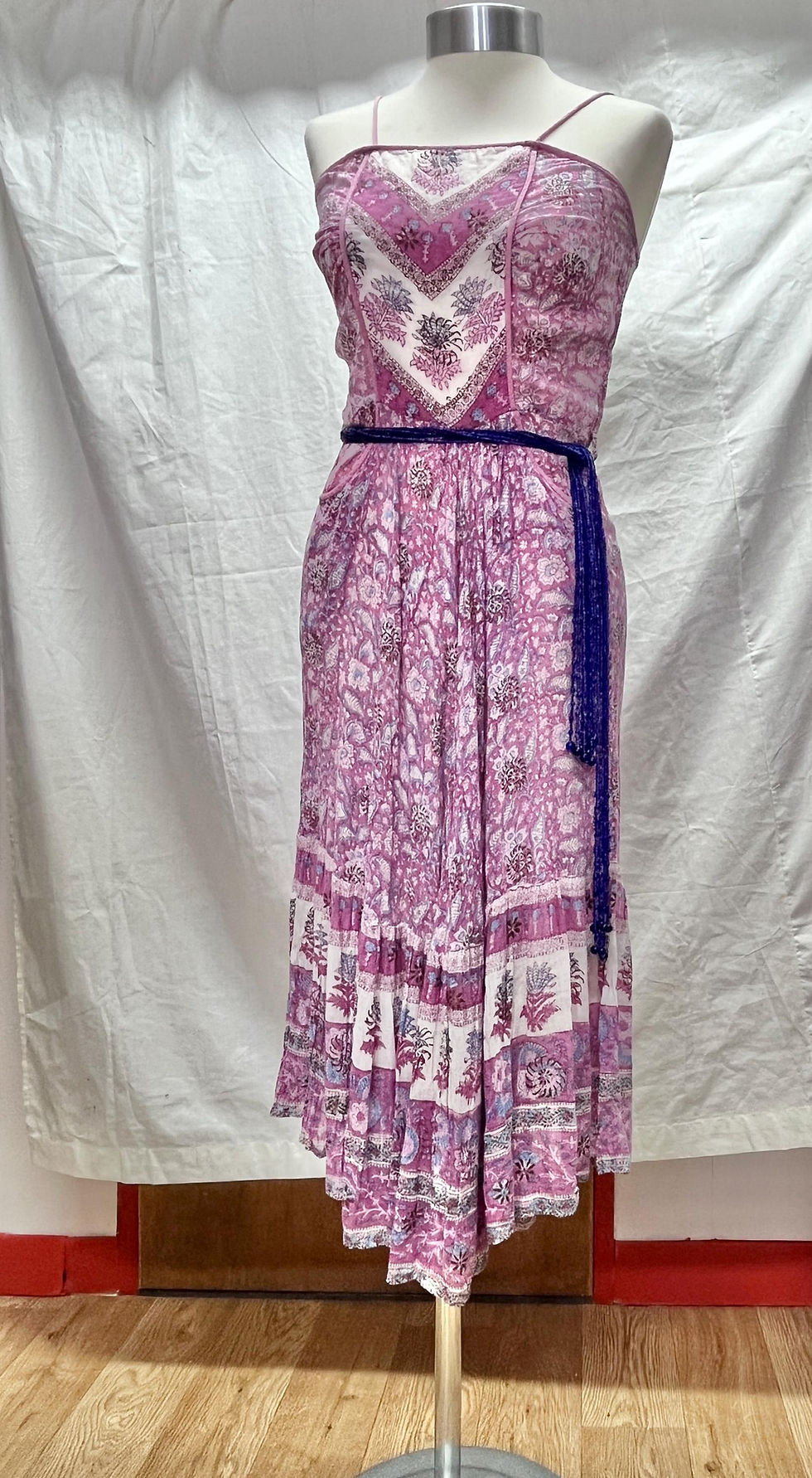 サムネイル： 1970s  Pastel Pink Indian Gauze Cotton Boho Festival Holiday Beach Sundress