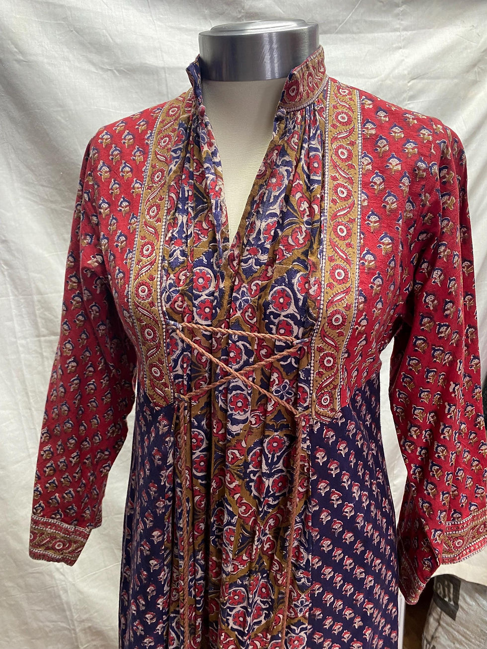 Miniature : 1970s Anokhi Indian Cotton Corset Maxi Dress, Hippie Boho Festival Kaftan