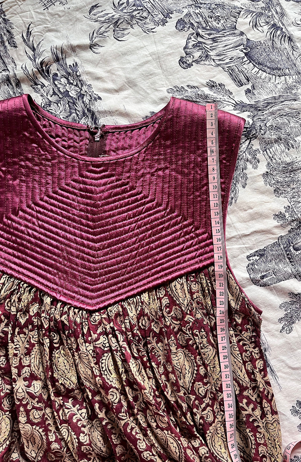 サムネイル： 1970s Ayesha Davar Block Print Quilted Top Indian Gauze Cotton Boho Goddess Sun