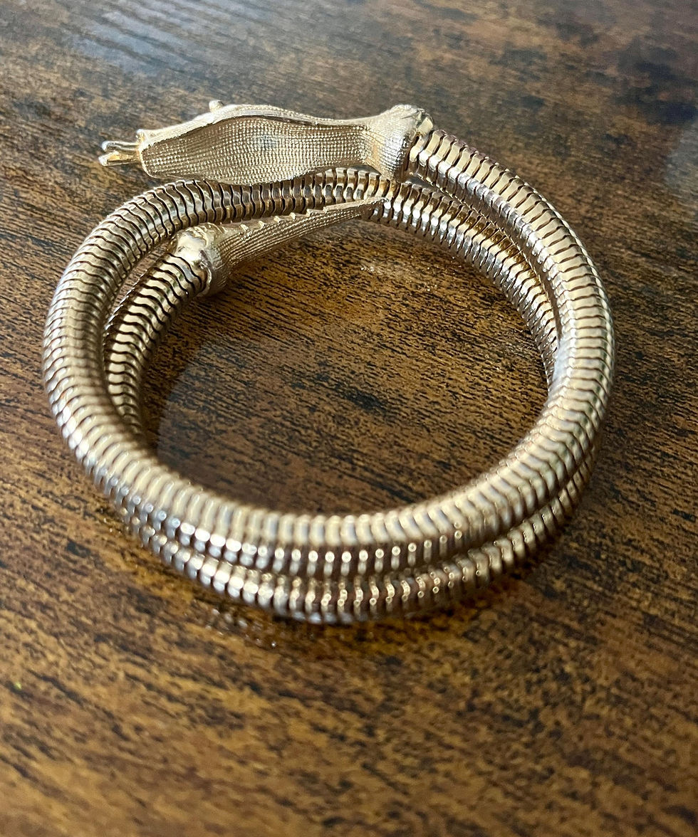 Thumbnail: Art Deco 40s 50s Gold Tone Coiled Snake Serpent Bangle Arm Ring Bracelet