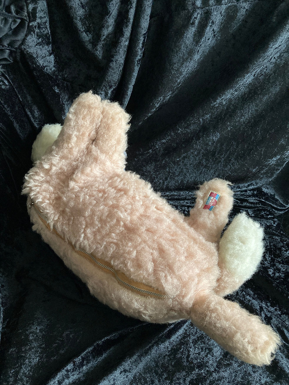 Miniatura: 1940s Farnell Alpha Rotating Head Puppy Dog Pyjama Bag, Straw filled Dog Purse