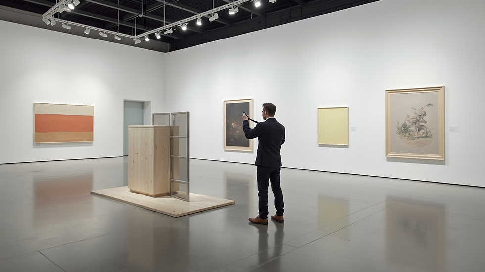 Eye-level view of an art installation being adjusted with a kinetic system