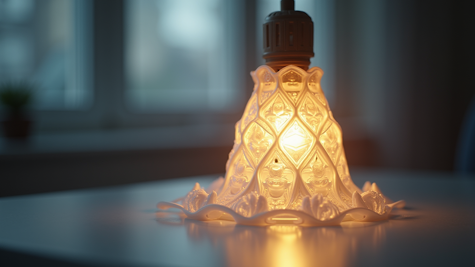 Close-up view of a 3D printed light fixture showcasing intricate details