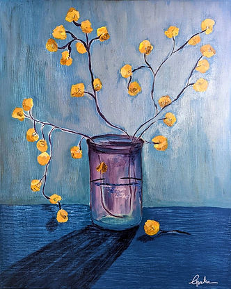 mixed media yellow flowers in mason jar