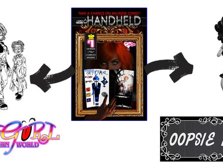 An explanation of the HandHeld comic series, describing it as a 60-page anthology book. It explains how the series mixes Eastern and Western publishing styles to feature multiple character stories in one affordable issue.