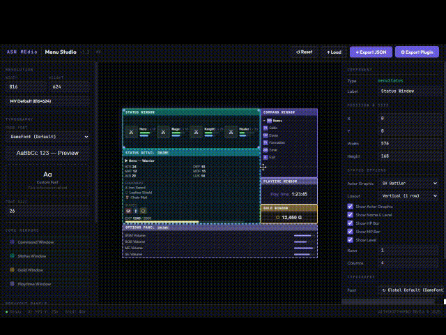 Menu Studio: Visual Menu Layout Editor for RPG Maker MZ