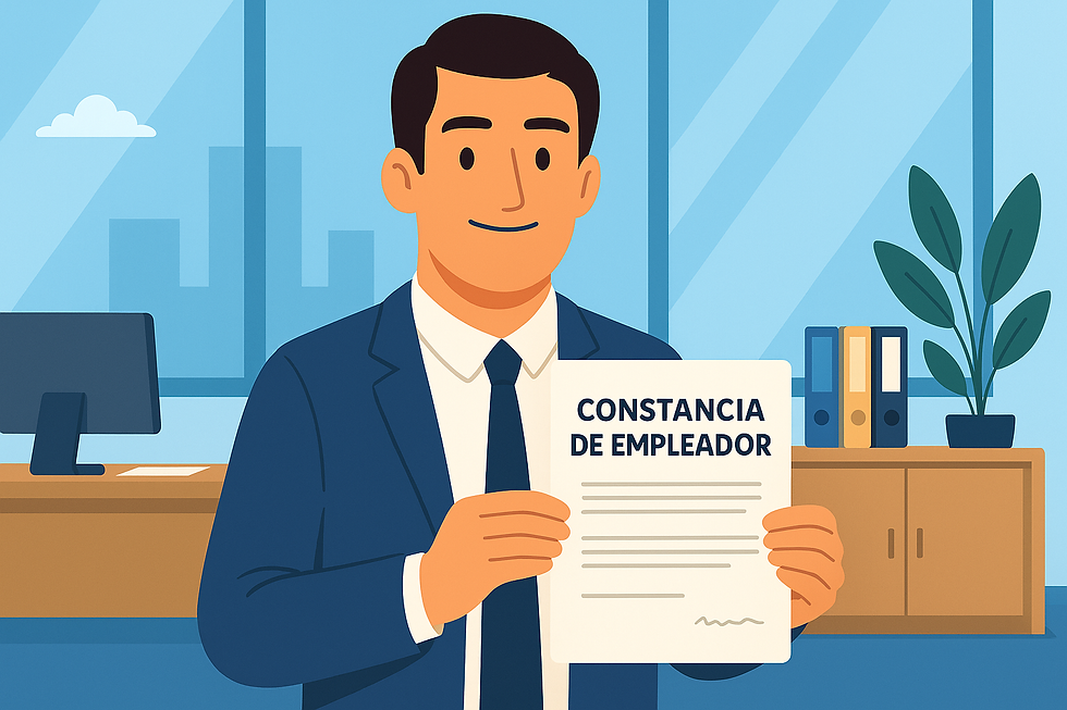 Ilustración de un empleador en oficina mostrando la constancia de inscripción actualizada ante el Instituto Nacional de Migración, representando la guía completa para empresas en México.