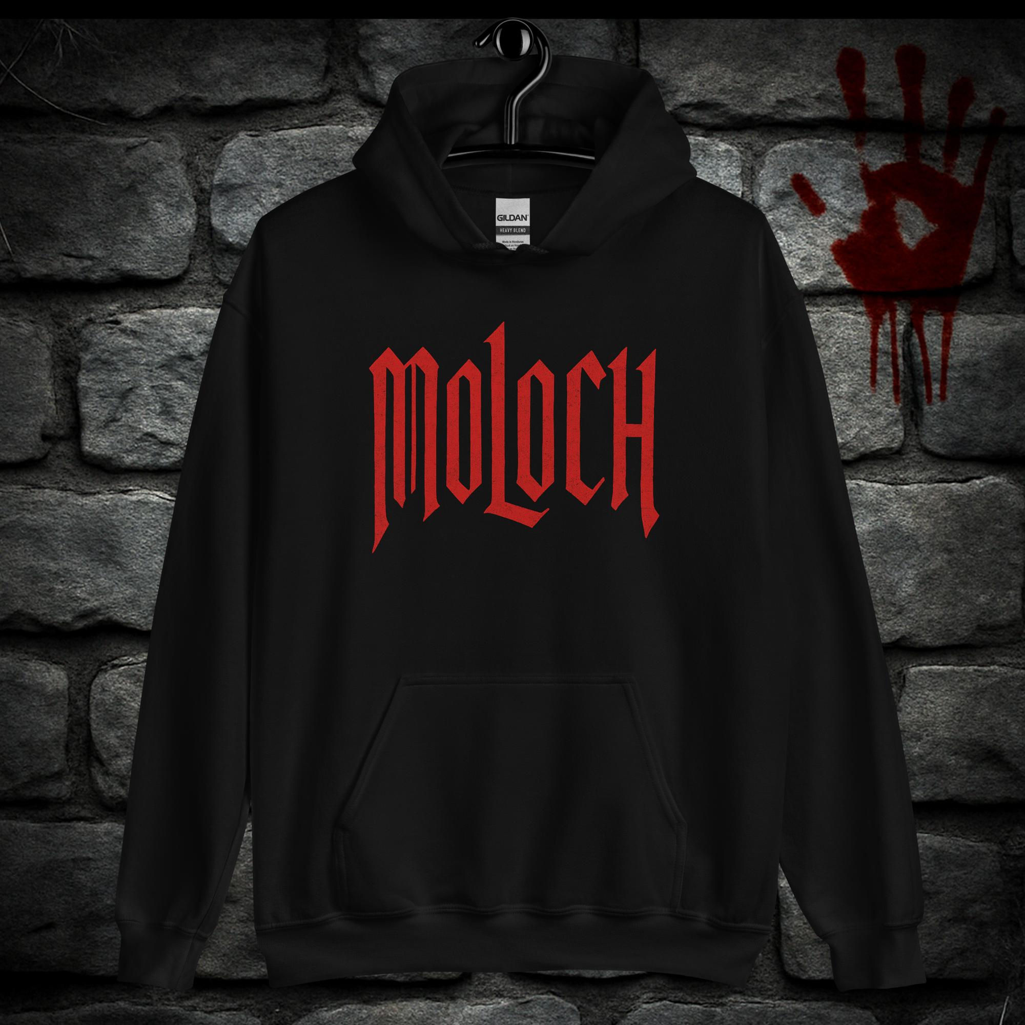 Felpa horror unisex nera con scritta gotica rossa “MOLOCH” in stile Nosferatu, design ispirato all’horror classico e all’este