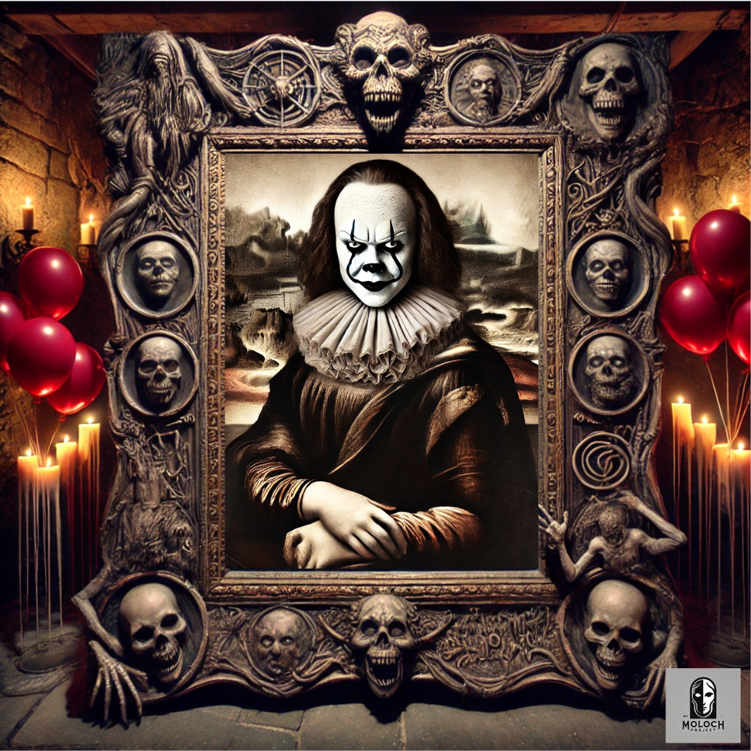 Pennywise gioconda arte horror: il clown maledetto al posto della Monna Lisa, in una rivisitazione horror del celebre dipinto
