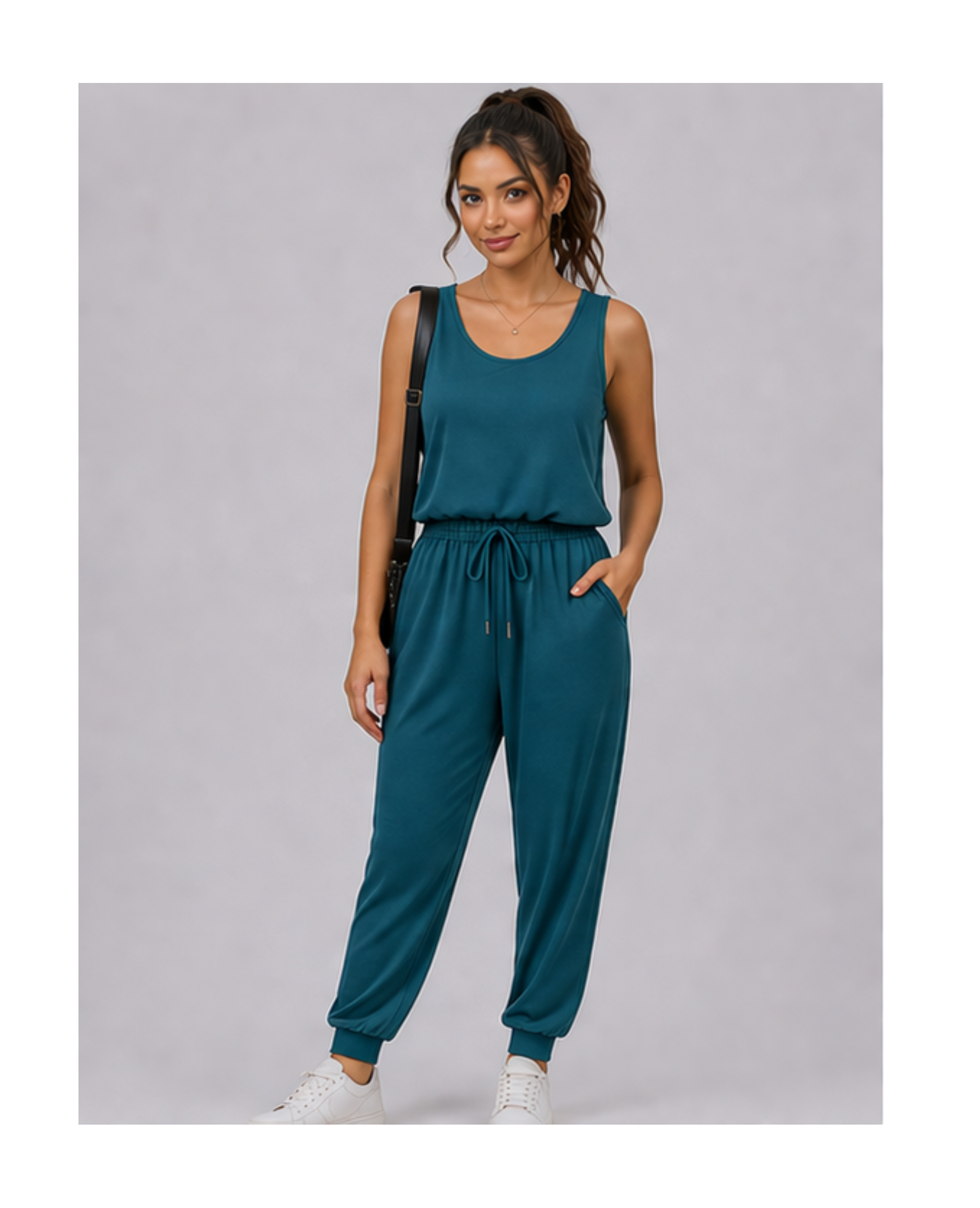 Teal Sleeveless Drawstring Jumpsuit