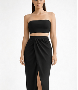 black skirt and crop top set