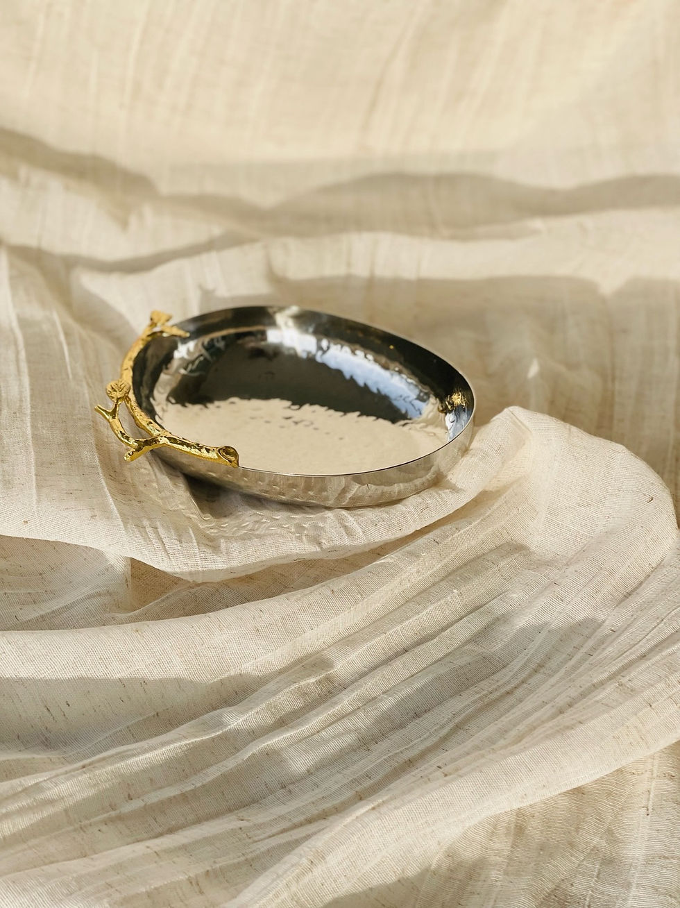 Thumbnail: Golden Vine Hammered Oval Bowl