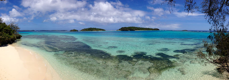 View of the blue lagoon across to the South pacific from the Beach House deck