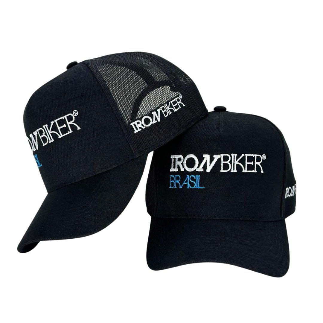 Boné Iron Biker Black Edition Preto com detalhe Branco e Azul