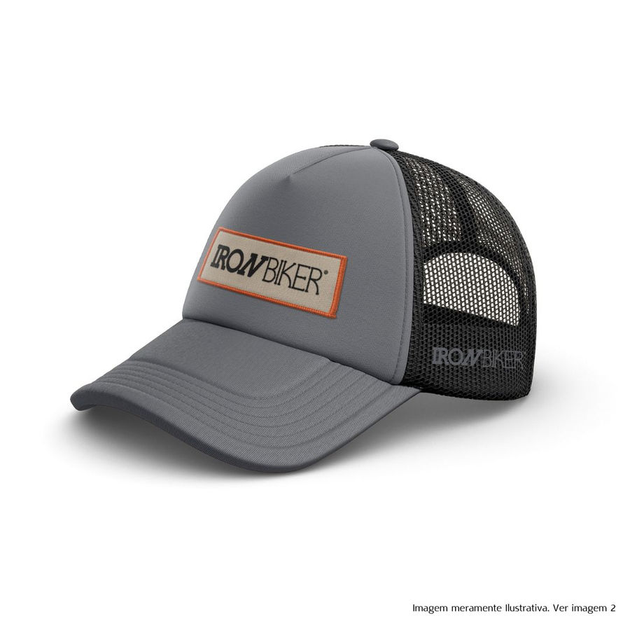 Boné Iron Biker Cinza e Preto c/ detalhes Laranja