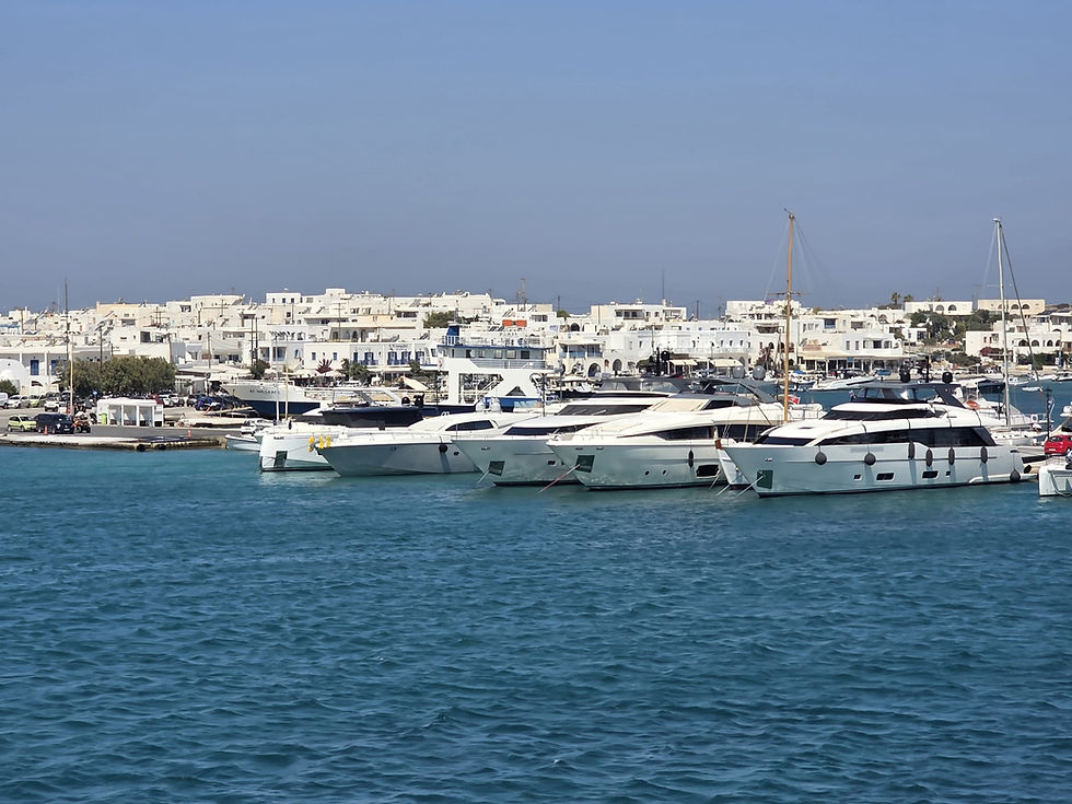 background picture with locations and dates of trip overtop. Escape with us to the Cyclades. Athens.Naxos.Paros September 9-19, 2027