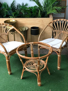 A8 Cane glass coffee table and chairs setting