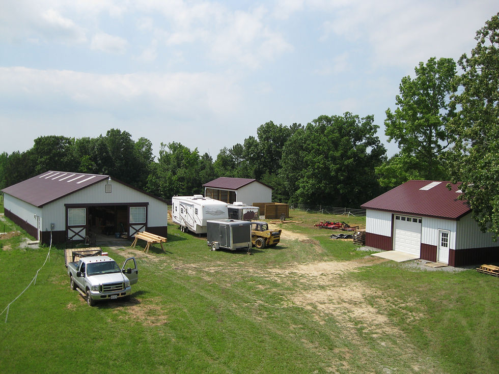 36x80x10 Horse Barn, 24x48x12 Hay/ Equipment storage, and a 30x36x10 garage