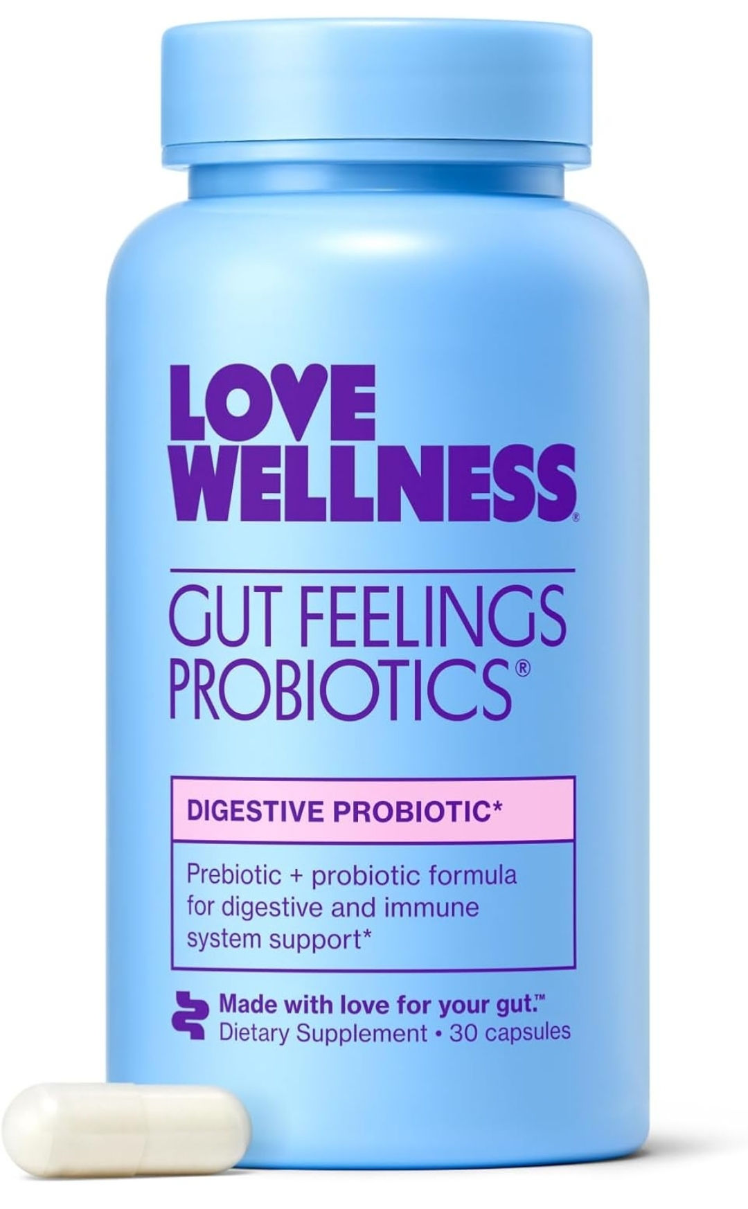 Love Wellness Gut Feelings Probiotic, Digestive Enzyme Supplement | Supports Gut