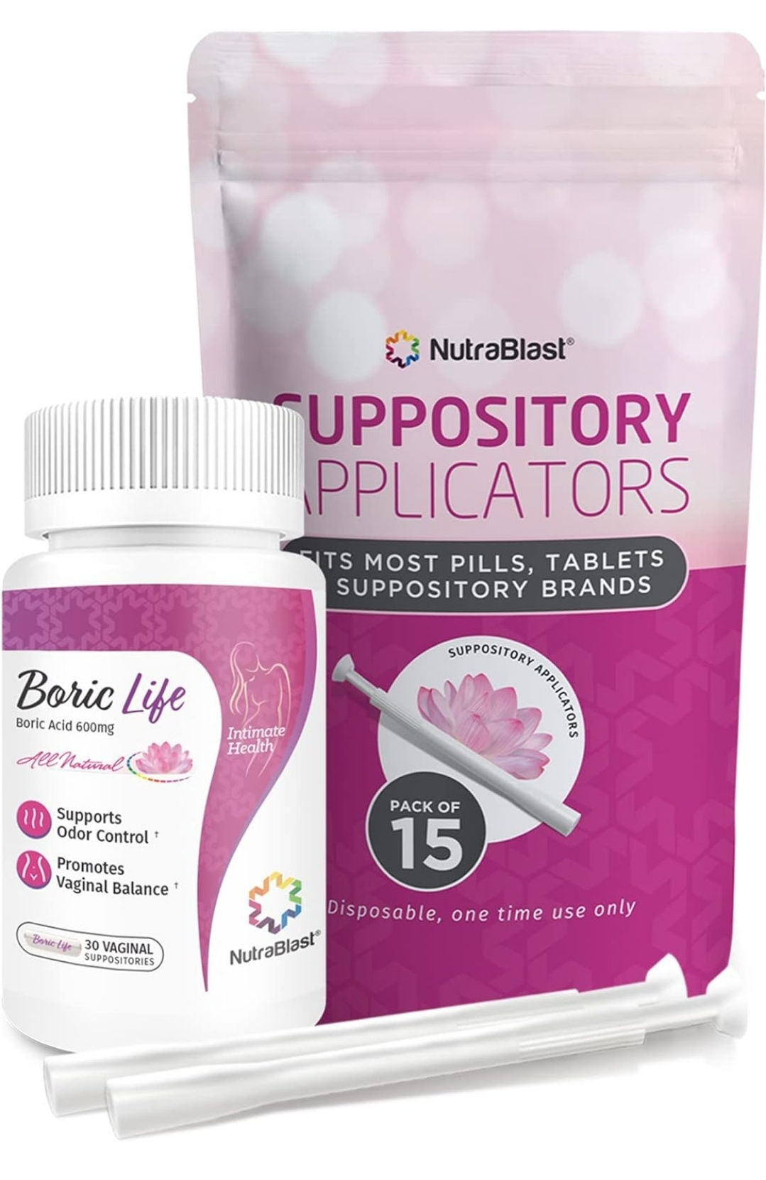 NutraBlast Boric Acid Vaginal Suppositories 600mg w/Applicator, 30 Suppositories