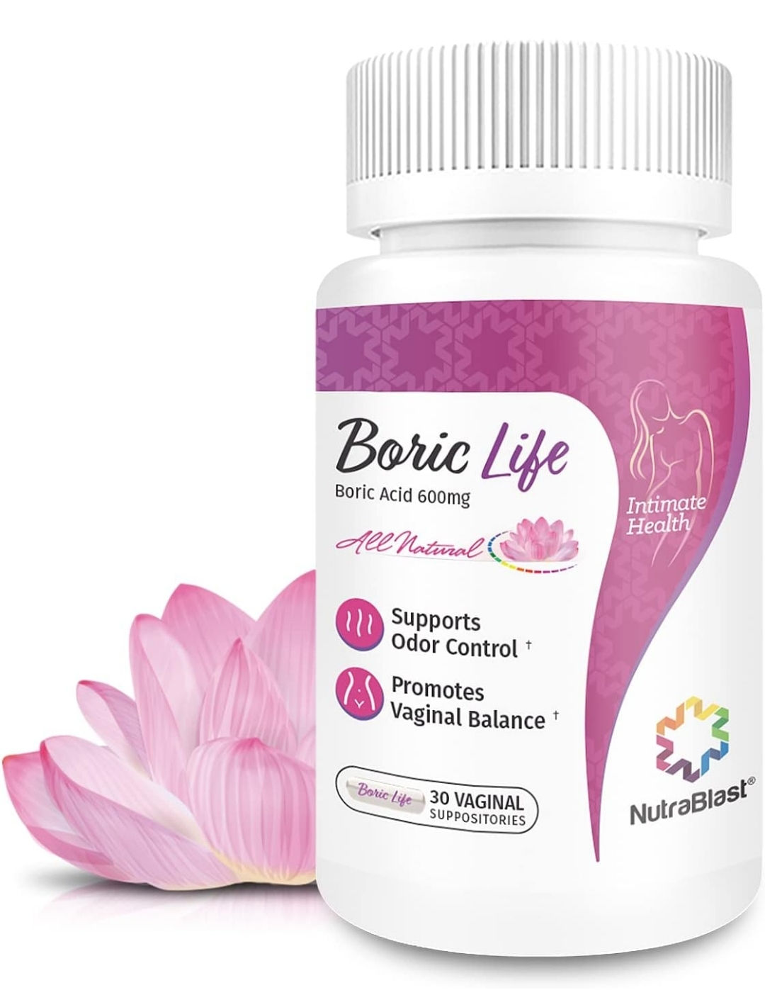 NutraBlast Boric Acid Vaginal Suppositories - 100% Pure Made in USA - Boric Life