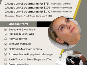 Pre-Holiday Treatment Offers at Serenity Poynton with 2 treatments for £75, 3 for £105, or 4 for £140 plus a free Infrared Sauna session when booking four treatments