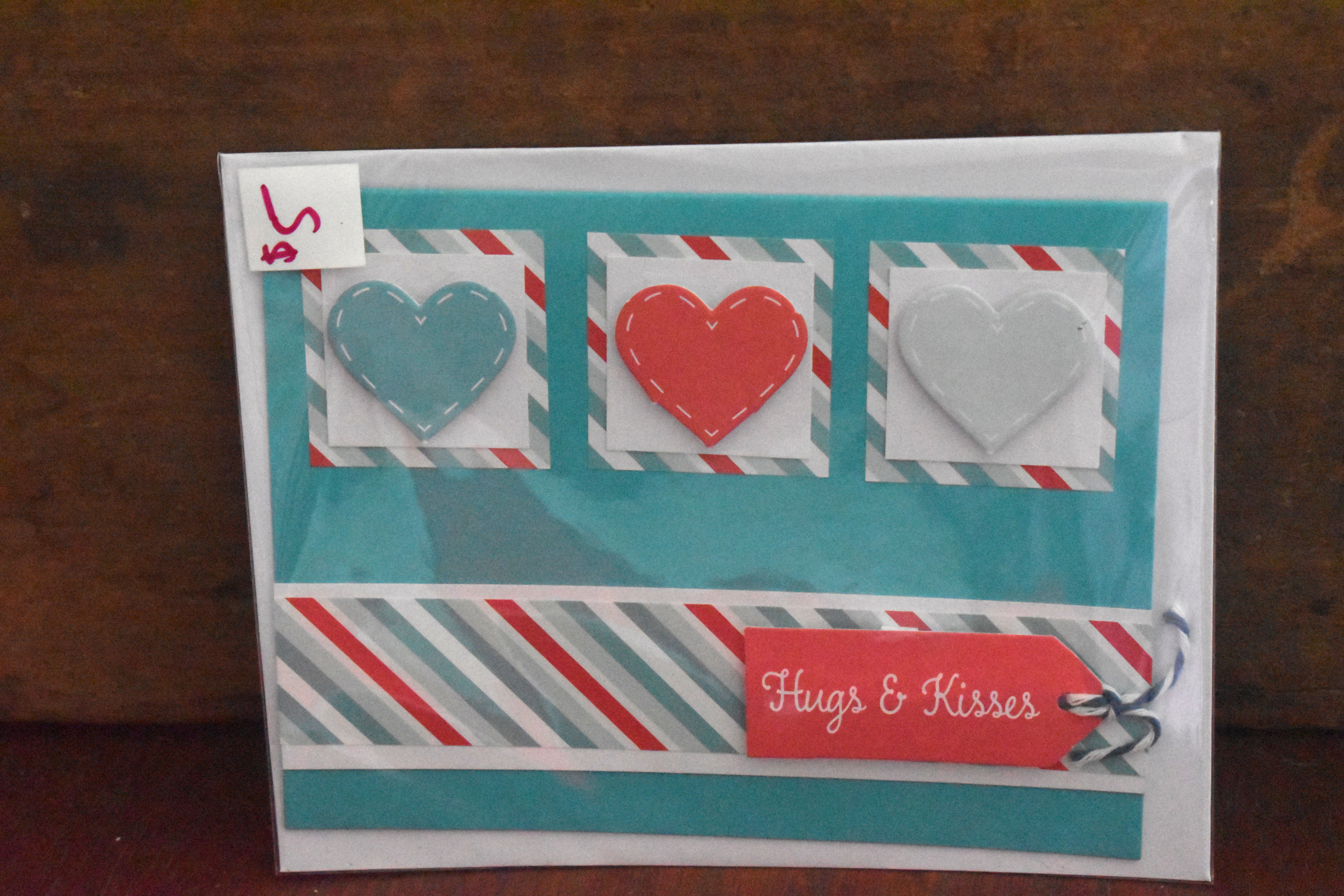 "Hugs and Kisses Post" handmade greeting card