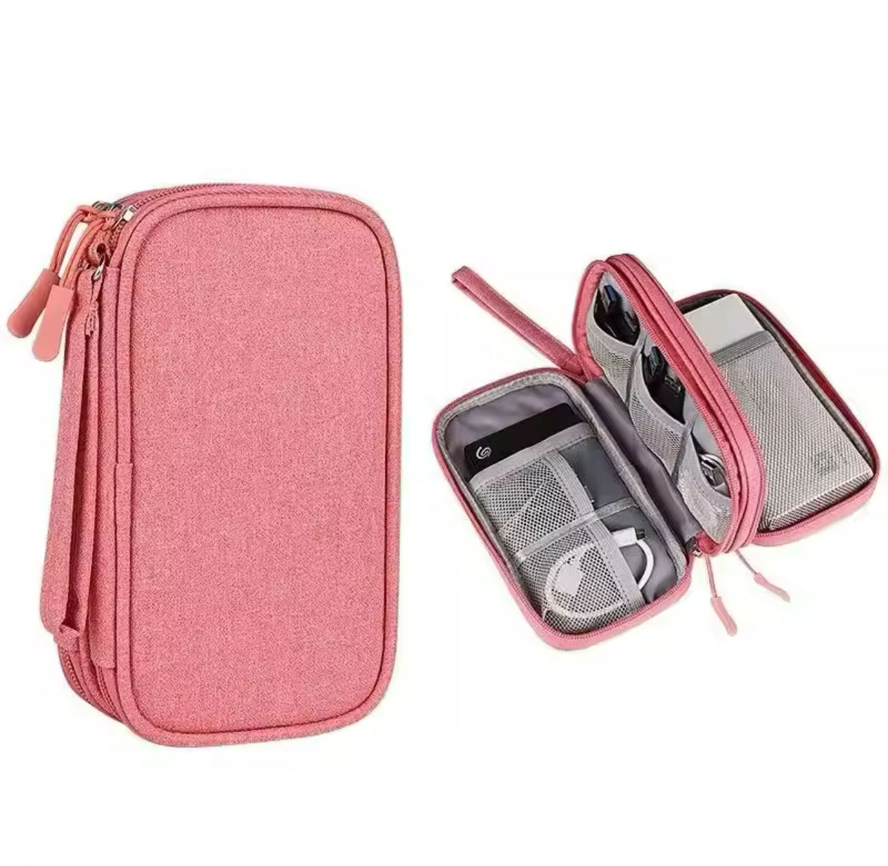 תיק איכותי עם רוכסן כפול למצלמה בצבע ורוד